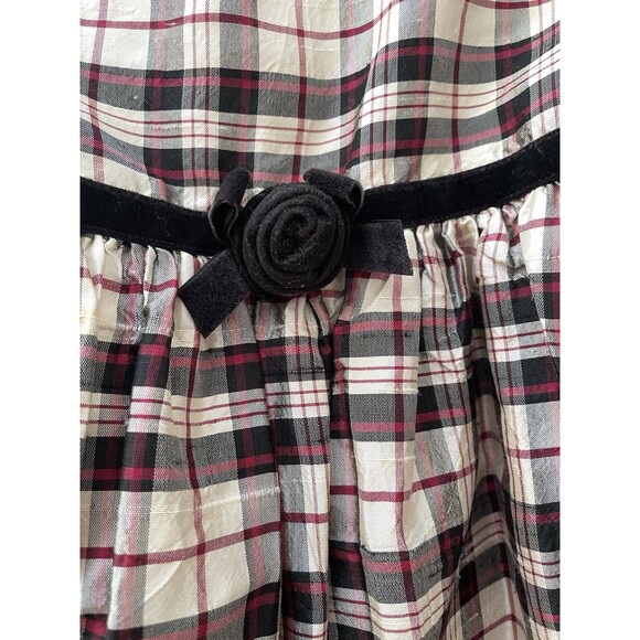 VINTAGE Y2K Gymboree 100% SILK Holiday Plaid Dress Velvet Peter Pan Collar 3T - Picture 3 of 8